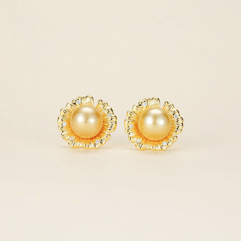 Sunflower Golden Pearl Stud Earrings